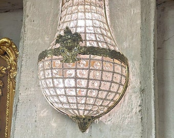 French Style  Basket Sconces x-LARGE 36"H Bowl Basket Garland Sconces Interior Design Large Sconces French Empire Wall Sconces