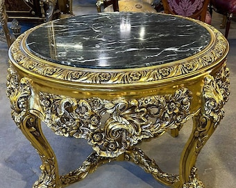 Gold Table Marble Victorian Antique Black table Gothic furniture Antique furniture French antiques Gold 24k furniture