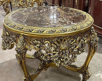 Heavy Table Louis XIV Style Gold Leaf Antique Furniture 24K Gold Rococo Baroque