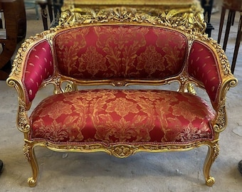 French Red Settee Bench Vintage 24k Gold Vintage Furniture Vintage  Settee Vintage Sofa