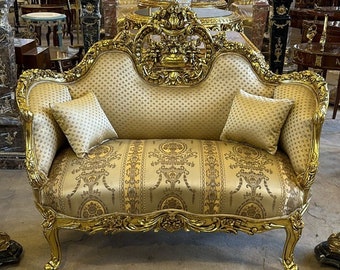 Sofa Furniture French Vintage Gold French Settee  Baroque Furniture Rococo 24k gold New padding Interior Design Vintage