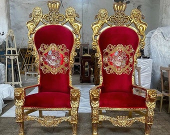 Big Red Velvet Throne Chair Vintage Furniture Big Chair Vintage 24k Gold Chair Gold Chair Vintage Furniture Antique Baroque Furniture Rococo