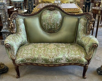 French Tufted Green Sofa Vintage 24k Gold Vintage Furniture Vintage Sofa Antique Baroque Furniture Rococo Interior Design