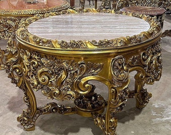 Heavy Table Louis XIV Style Gold Leaf Antique Furniture 24K Gold Rococo Baroque