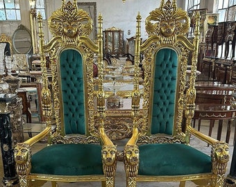 Gold King Throne Chair Vintage Furniture Big Green Chair Vintage 24k Gold Chair Gold Chair Vintage Furniture Antique Baroque Rococo