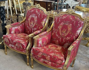 Baroque Style Red Chair With Gold Details Vintage Antique Furniture