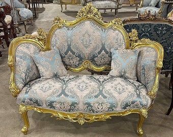 French Furniture Blue Tufted Settee Sofa Vintage Furniture Antique Baroque Furniture Rococo Interior Design Vintage