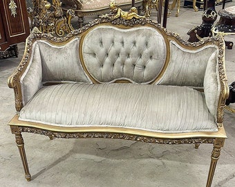 French Furniture Settee French Sofa Gray Vintage Furniture Vintage Settee Antique Baroque Furniture Rococo Interior Design 24k Gold