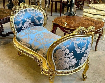 Marquis French Blue Tufted Bench *Only one available* Vintage Chair Vintage Furniture Gold Frame Rococo Interior Design