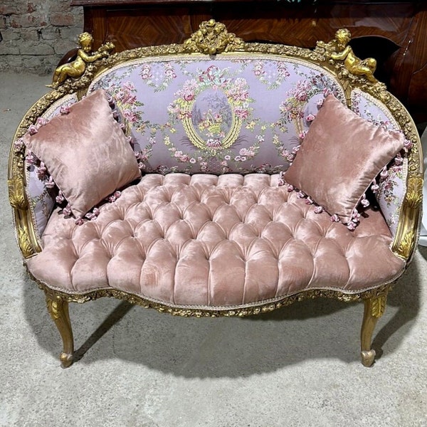 French Tufted Settee Vintage Chair Vintage Furniture Damask Vintage Velvet Chair Baroque Furniture Rococo Interior Design