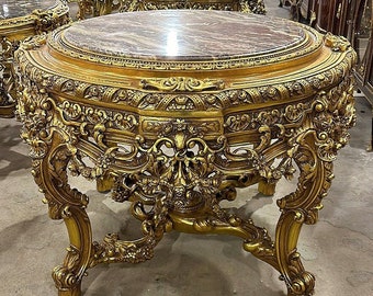 Center Table Louis XIV Style Gold Leaf Antique Furniture 24K Gold Rococo Baroque