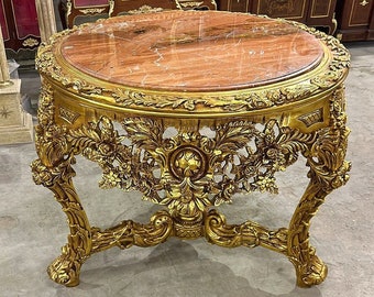 Gold Table Coral Marble Victorian Antique Black table Gothic furniture Antique furniture French antiques Gold 24k furniture