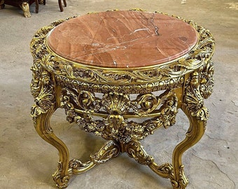 Gold Table Coral Marble Victorian Antique Black table Gothic furniture Antique furniture French antiques Gold 24k furniture