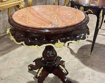 Side Table Baroque Style Marble Topped Copper With Gold Details Table Furniture