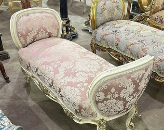 Marquis French Pink Tufted Bench *Only one available* Vintage Chair Vintage Furniture Gold Frame Rococo Interior Design