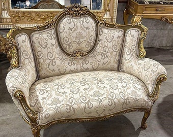 French Tufted White Sofa Vintage 24k Gold Vintage Furniture Vintage Sofa Antique Baroque Furniture Rococo Interior Design