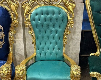 Green Velvet Throne Chair Vintage Furniture Big Chair Vintage 24k Gold Chair Gold Chair Furniture Antique Baroque Furniture Rococo