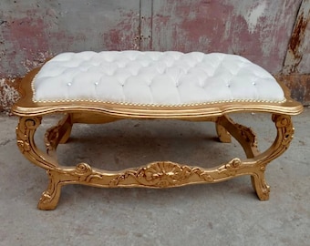 French Bench Vintage Coffee Table Interior Design Gold Leaf Hand Carved Wood Frame Vintage Furniture Vintage