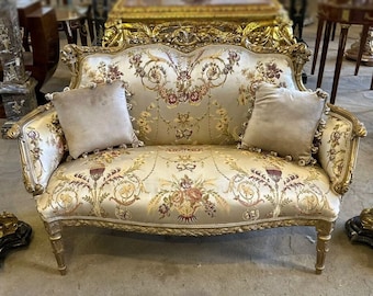 Vintage Antique Furniture Sofa French Gold Settee  Baroque Furniture Rococo 24k gold New padding Interior Design Vintage