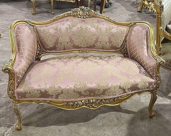 French Baroque Style Pink Tufted Sofa With Gold Details Furniture Vintage Antique