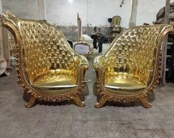 French Chair Tufted Chair Gold Leather *2 Available* French Chair Vintage Chair Vintage Furniture Chair Tufted Rococo Interior Design