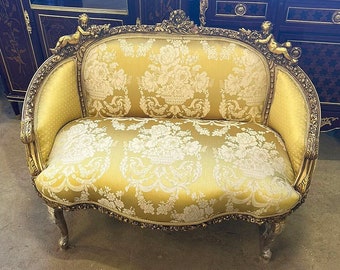 French Furniture Settee French Sofa Yellow Vintage Furniture Vintage Settee Antique Baroque Furniture Rococo Interior Design 24k Gold