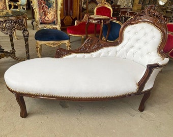 Vintage Chaise Lounge Furniture White Leather Sofa Gold Settee French Chaise Lounge Baroque Furniture Rococo Interior Design