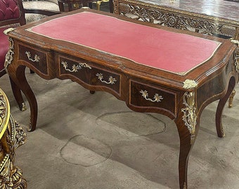 French Copper Desk Table with Gold Details Rococo Baroque Style Antique Furniture Gold Leaf