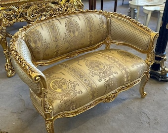 French Rococo Style Sofa Bench With Gold Leaf Antique Furniture