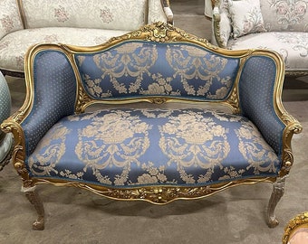 French Baroque Style Dark blue Tufted Sofa 24k Gold Vintage Furniture Vintage Sofa Antique Baroque Furniture Rococo Interior Design