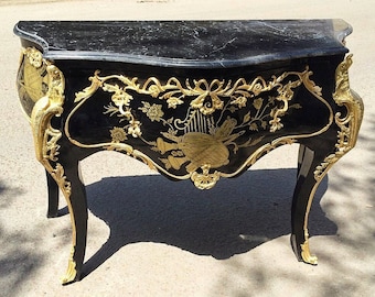 French Black Small Commode Louis XV Style Furniture Vintage commode Small comode Gotic Art