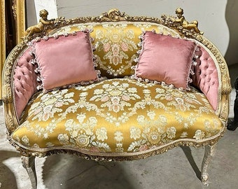 Frenchs Rococo Style Gold and Pink Sofa with 2 Pillows Interior Design French Style Furniture