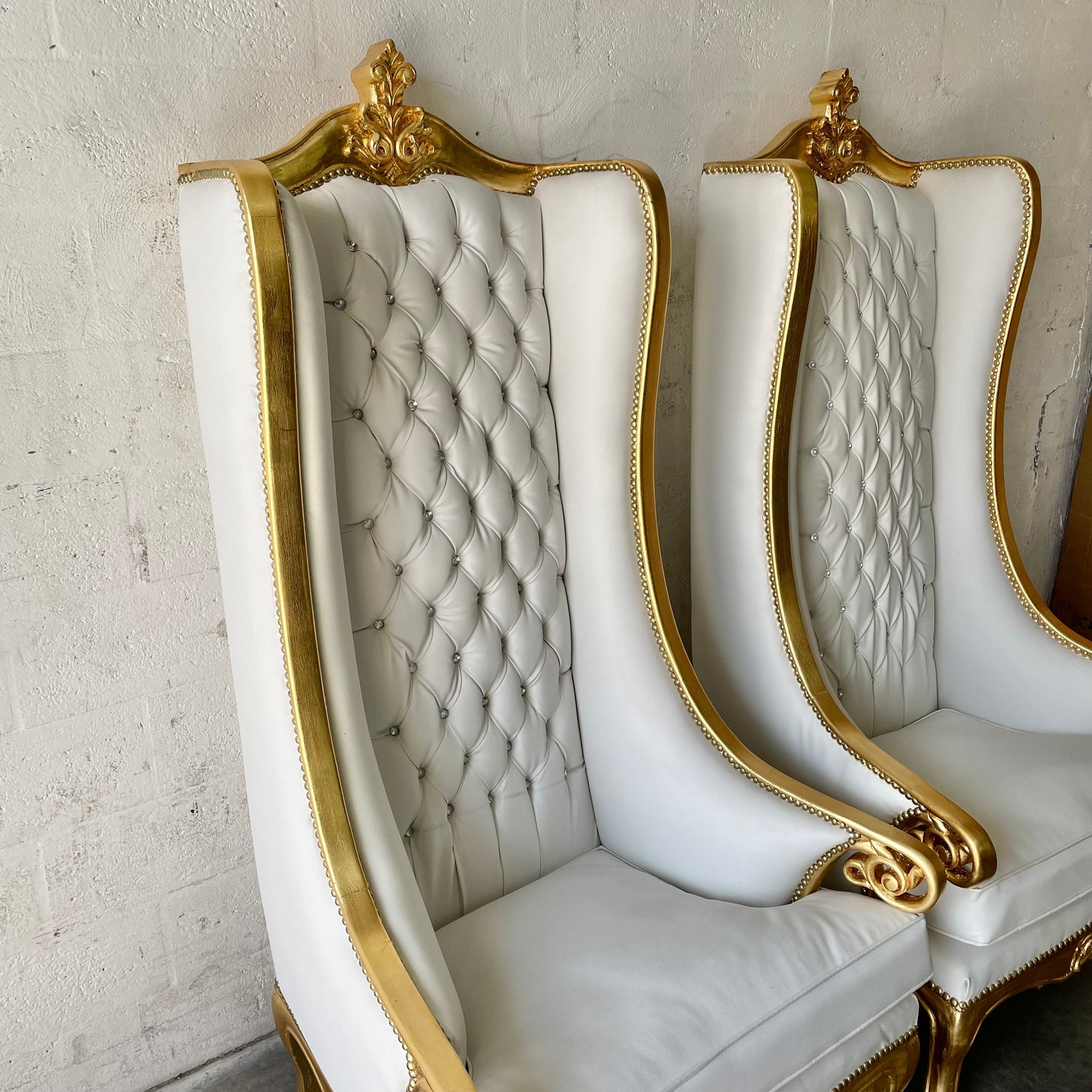 White Throne Chair 73h White Leather Chair 2 LEFT Etsy