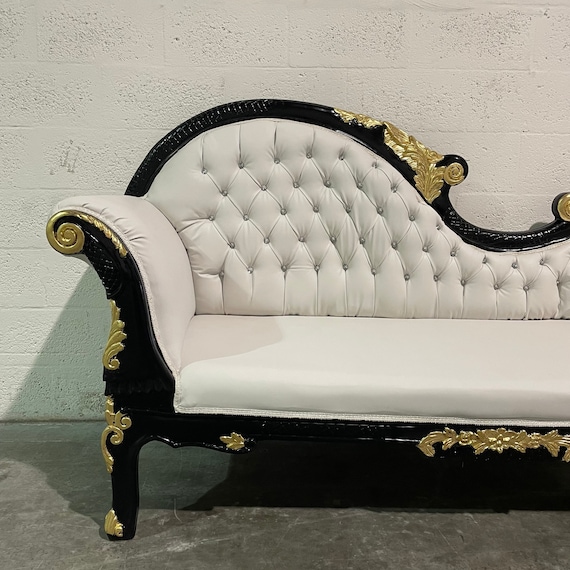 Rococo Chaise Lounge White Leather Vintage Settee French Furniture