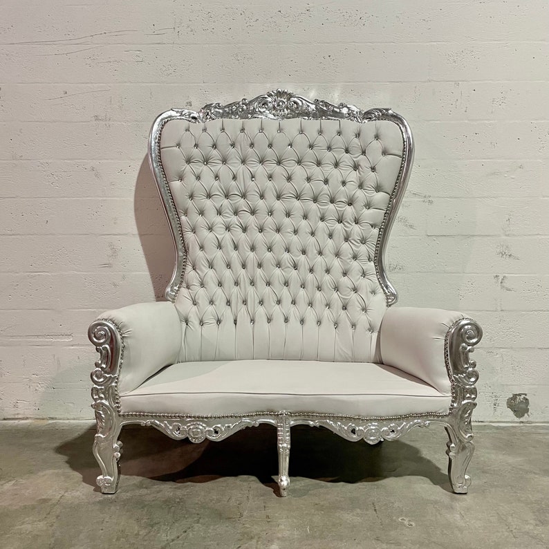 Silver Throne Chair Double Throne 2 Seater White Leather Chair Etsy