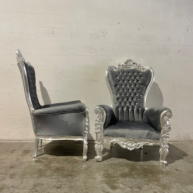 Silver Midsize Throne Chair Gray Velvet in Stock Ready to Etsy