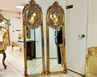 Baroque Mirror *A pair* Antique Mirror Rococo Gold Leaf French Mirror Floor Woman Face Mirror Interior Design