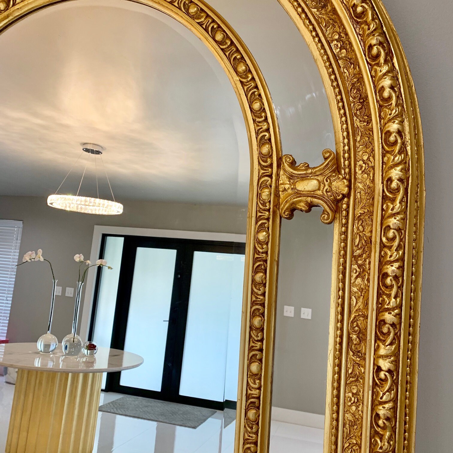 French Mirror Gold Antique Curved Mirror French Furniture 81H x 44W