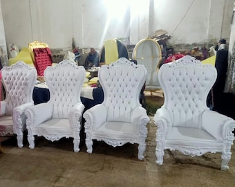 White Midsize Throne Chair White Leather *2 In Stock* French Throne Chair White Leather Tufted White Throne Chair Rococo Vintage Chair