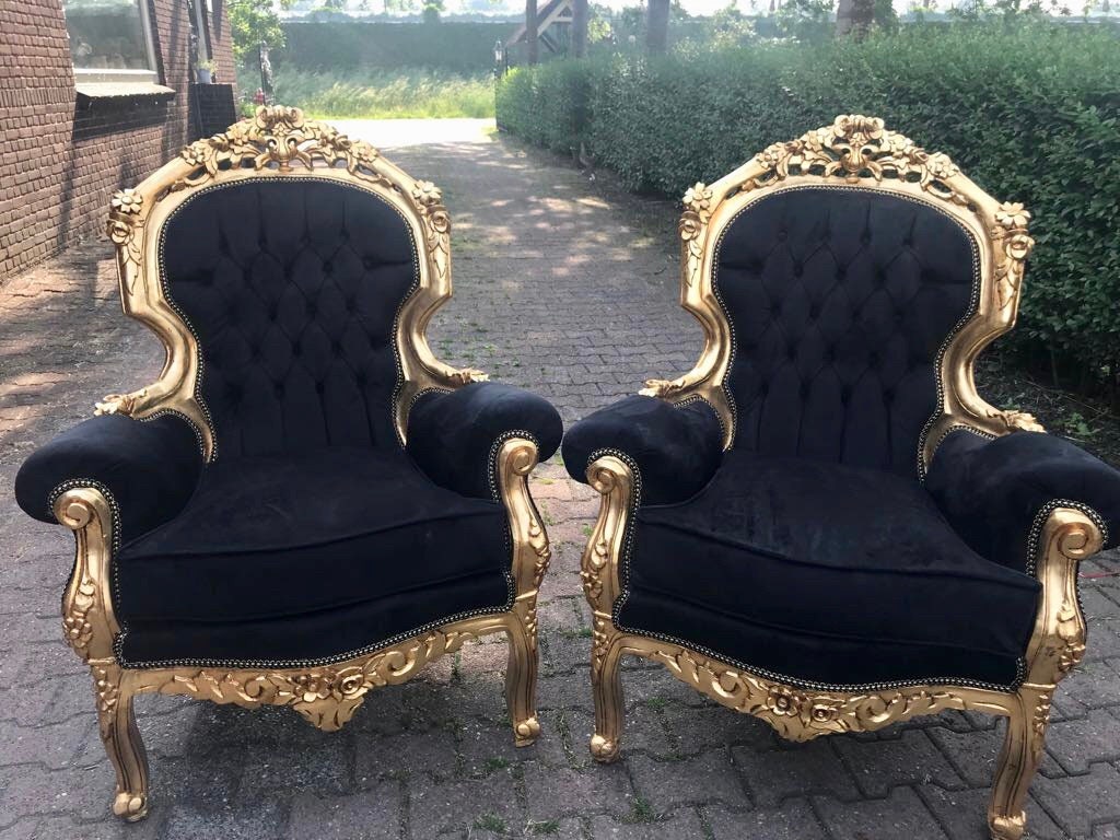 Rococo Throne French Chair Antique Furniture Gold Leaf Velvet