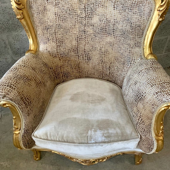 Rococo Throne French Chair Antique Furniture Gold Leaf Velvet