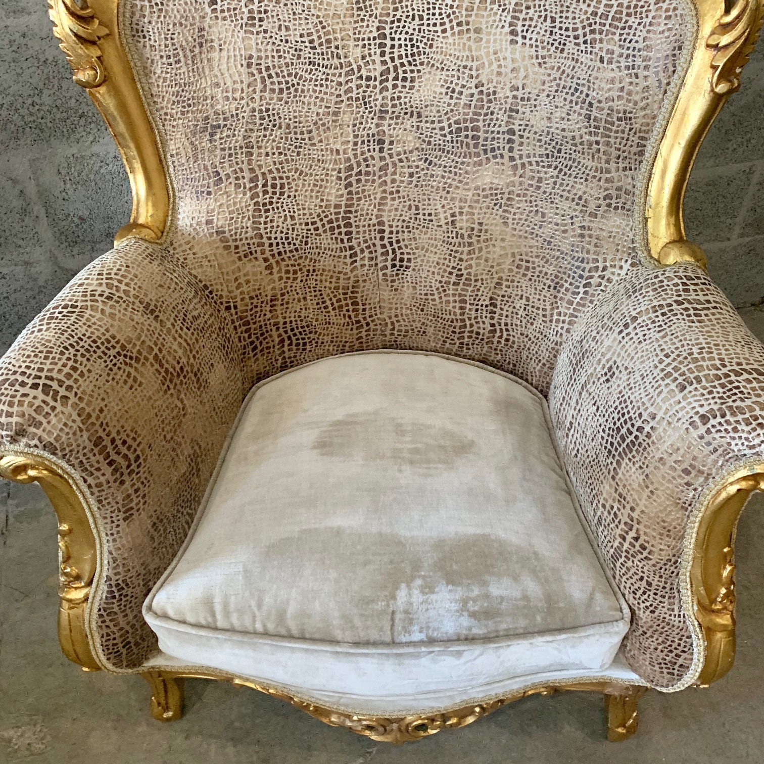 Rococo Throne French Chair Antique Furniture Gold Leaf Velvet