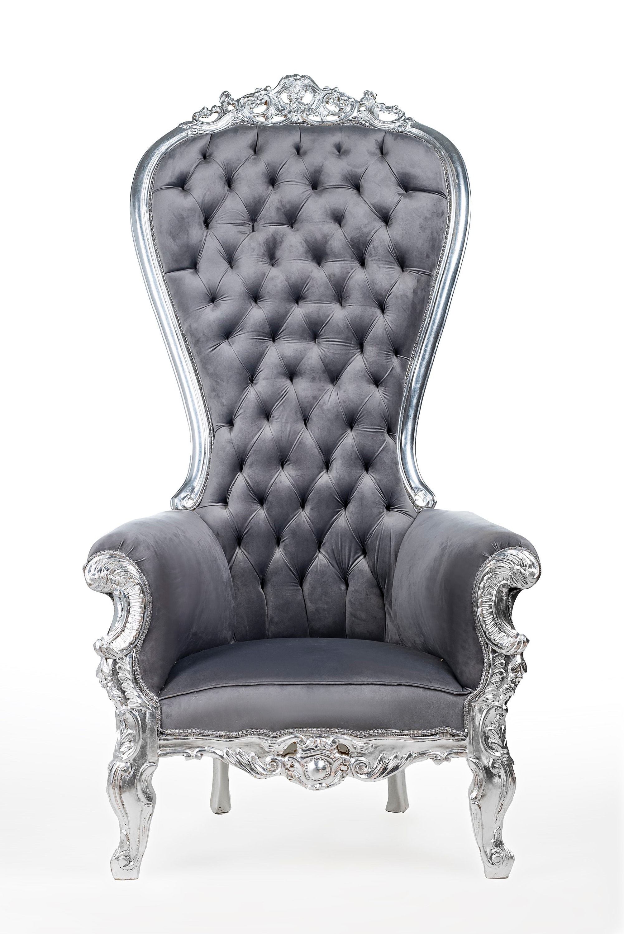 Silver Throne Chair Gray Velvet Chair French Tufted Chair Etsy