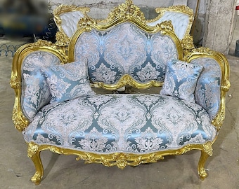 French Furniture Blue Tufted Settee Sofa Vintage Furniture Antique Baroque Furniture Rococo Interior Design Vintage