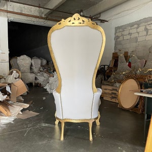 White Throne Chair White Leather Chair 2 LEFT French Chair Throne White Leather Chair Tufted Gold Throne Chair Rococo image 10