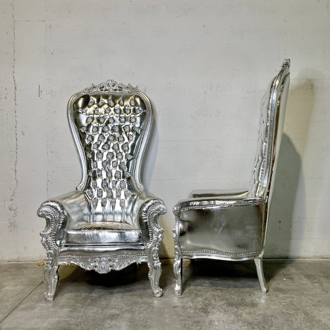Silver Throne Chair Silver Leather Chair 2 in Stock French Tufted Chair