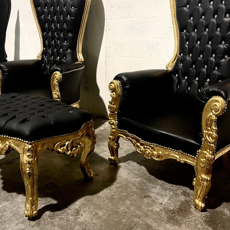 Gold Throne Chair Black Leather 2 LEFT Chair French Tufted Etsy
