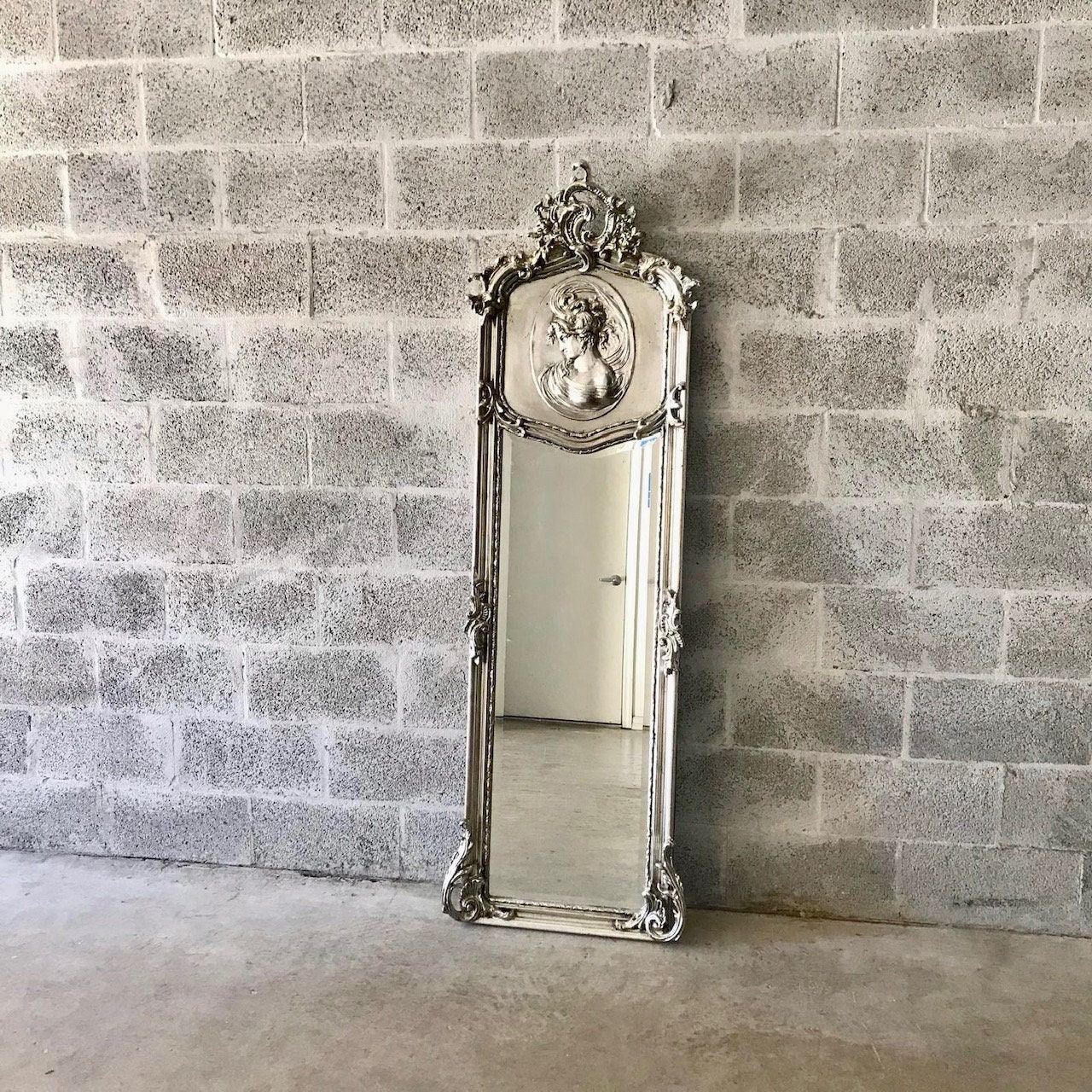 Baroque Mirror Antique Rococo Silver Leaf French