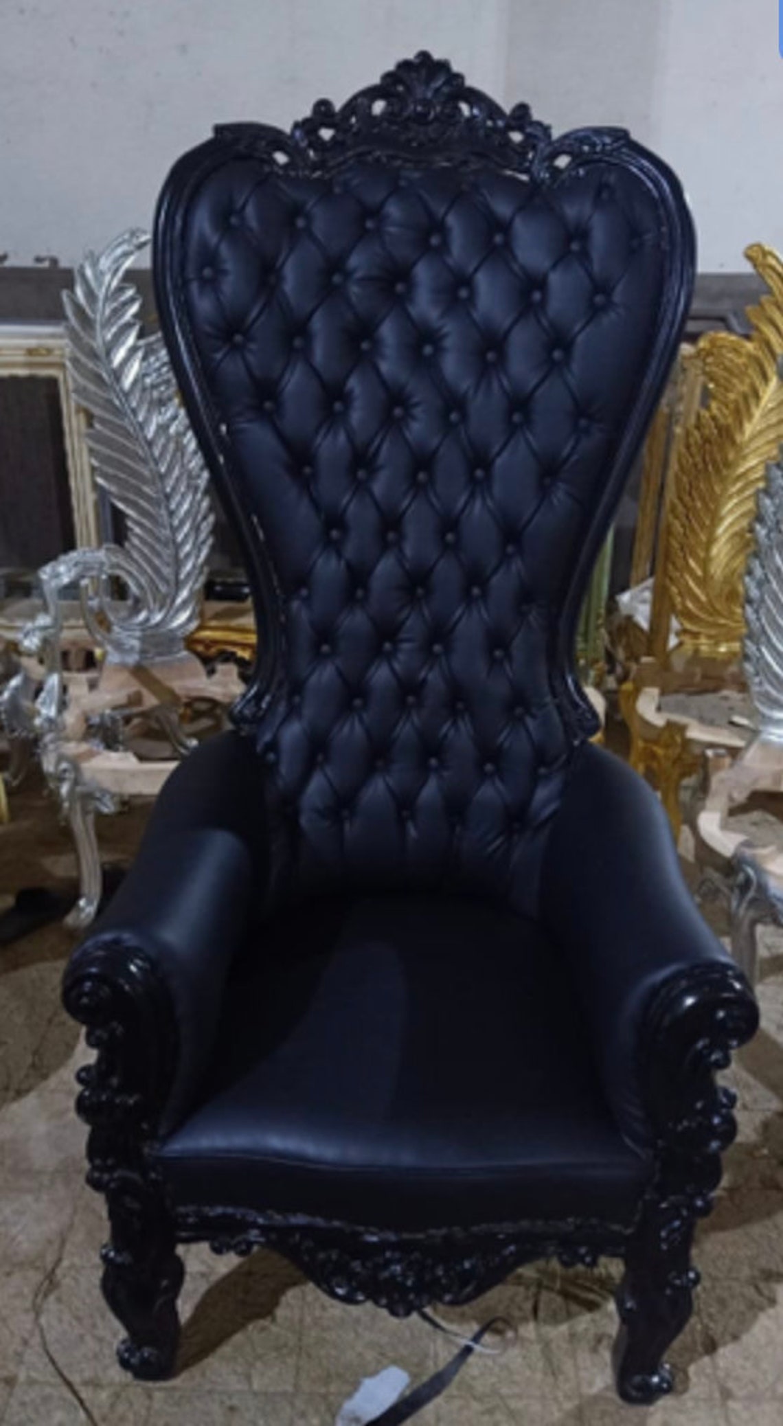 Black Throne Chair Black Leather Chair French Tufted Chair Etsy