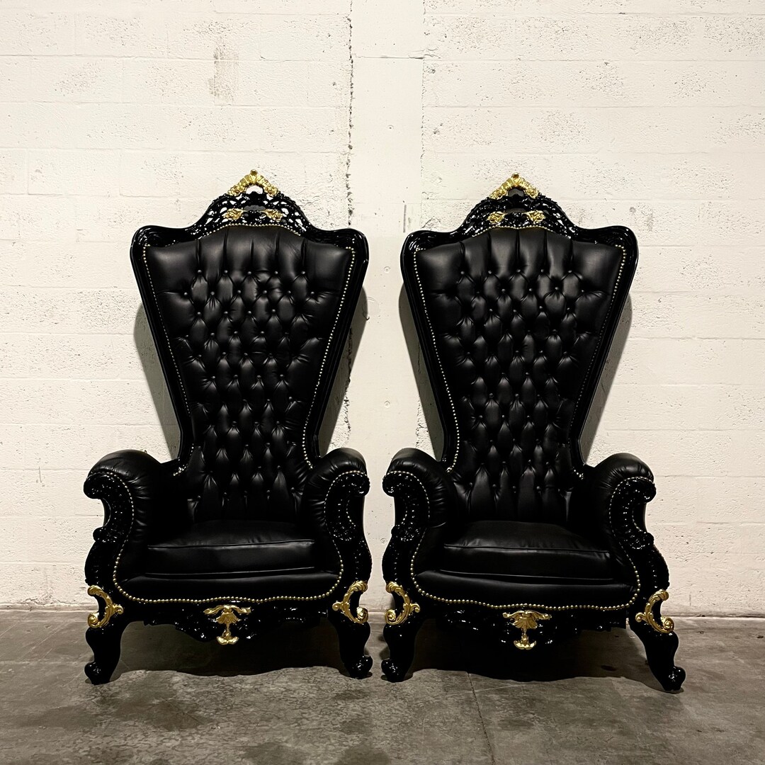 2 in STOCK Black Throne Chair Black Leather Chair French Tufted Chair